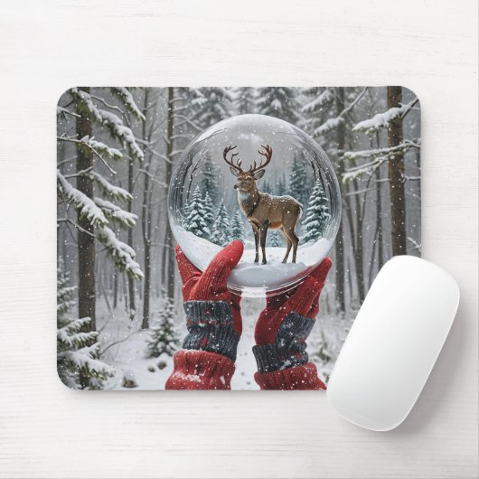 Winterhirsche im Schneeglobe Mousepad (Mit Mouse)