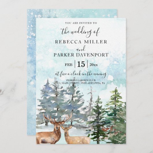 Winterhirsche im Waldschneegebiet Einladung (Vorne/Hinten)