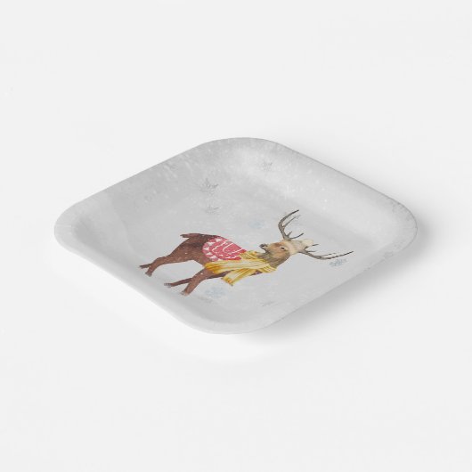 Winterhirsche in Schneeflocken Pappteller (Gewinkelt)