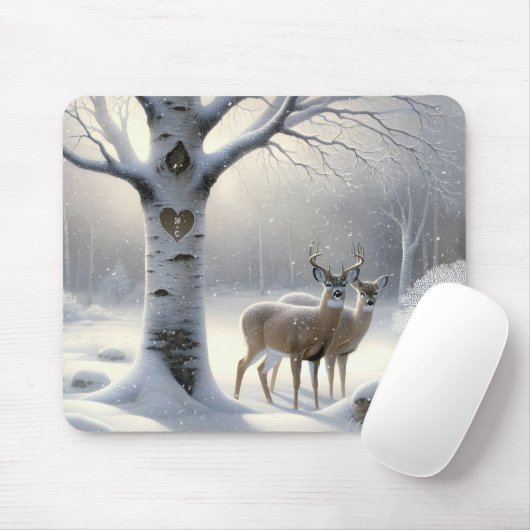 Winterhirsche mit Birkenbaumherz Mousepad (Mit Mouse)