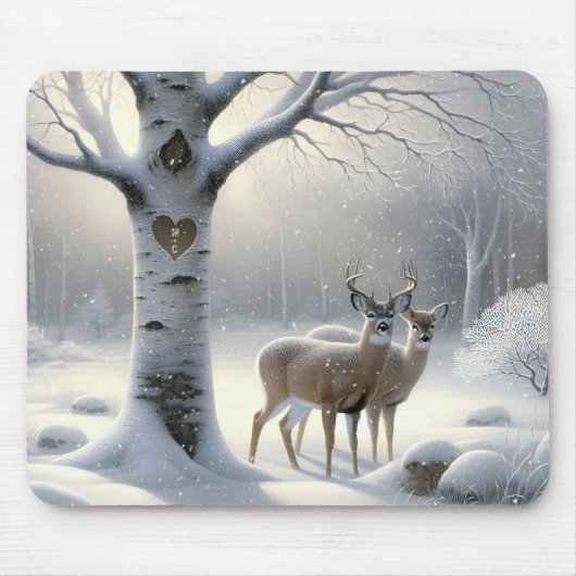 Winterhirsche mit Birkenbaumherz Mousepad (Vorne)