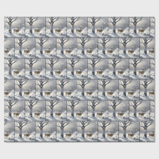 Winterhirsche mit Herz auf Birkenbaum Geschenkpapier (Flach)