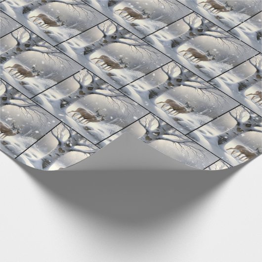 Winterhirsche mit Herz auf Birkenbaum Geschenkpapier (Ecke)