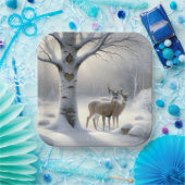 Winterhirsche mit Herz auf Birkenbaum Pappteller (Party)