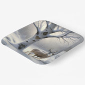 Winterhirsche mit Herz auf Birkenbaum Pappteller (Gewinkelt)