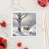 Winterhirsche mit Herz auf Birkenbaum Serviette (Beispiel)