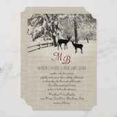 Winterhirsche mit Monogramm Einladung (Vorne/Hinten)