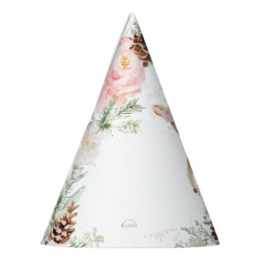 Winterhirsche Rosa Geburtstag Partyhütchen (Links)