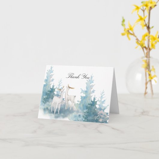 Winterhirsche und Foliage Wasserfarbe Vielen Dank Karte (Gelbe Blume)
