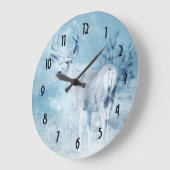 Winterhirsche und Pinienbäume Große Wanduhr (Winkel)