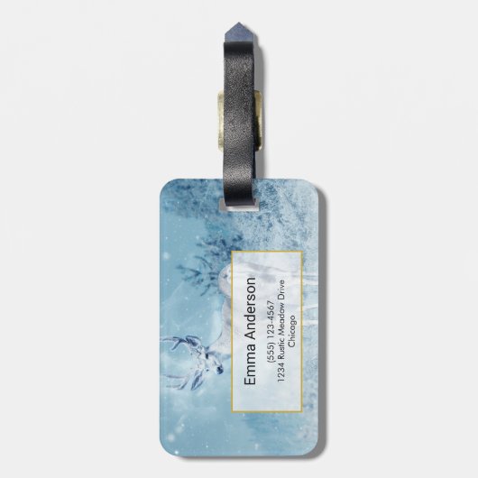 Winterhirsche und Pinienbäume Personalisiert Gepäckanhänger (Rückseite vertikal)