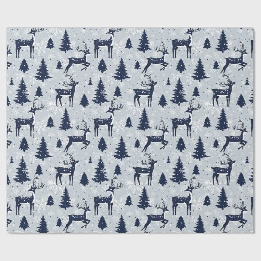 Winterhirsche und Schneeflocken Weihnachten Geschenkpapier (Flach)