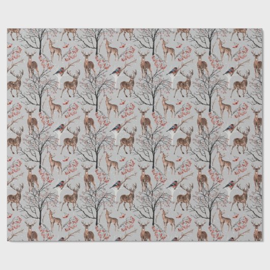 Winterhirsche und Vogelscheuepapier Geschenkpapier (Flach)