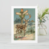 Winterhirsche Vintage Illustration Weihnachtskarte Feiertagskarte (Stehend Vorderseite)