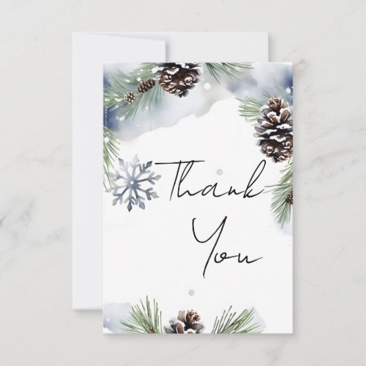 Winterhochzeit Aquarellkiefern Dankeskarte (Vorderseite)