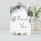 Winterhochzeit Aquarellkiefern Dankeskarte (Stehend Vorderseite)