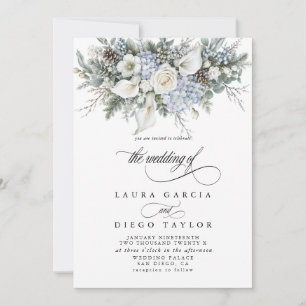 Winterhochzeit Blaue Hortensie & Weiße Calla-Lili Einladung