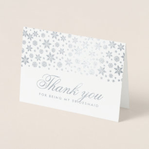 Winterhochzeit Danke Brautjungfer Silber Folienkarte
