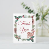 Winterhochzeit Danke Ihnen Weihnachten Hirsch Blum Postkarte (Stehend Vorderseite)