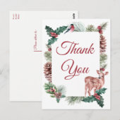 Winterhochzeit Danke Ihnen Weihnachten Hirsch Blum Postkarte (Vorne/Hinten)