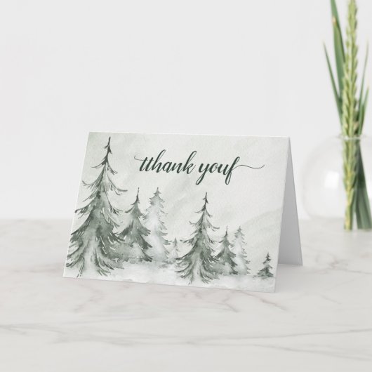 Winterhochzeit der Aquarellbäume Dankeskarte (Vorderseite)