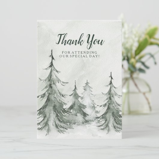 Winterhochzeit der Aquarellbäume Dankeskarte (Stehend Vorderseite)