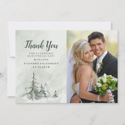 Winterhochzeit der Aquarellbäume Dankeskarte (Vorderseite)