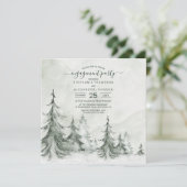 Winterhochzeit der Aquarellbäume Einladung (Stehend Vorderseite)