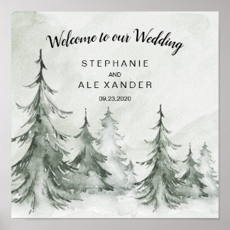 Winterhochzeit der Aquarellbäume Poster