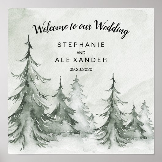 Winterhochzeit der Aquarellbäume Poster (Vorne)