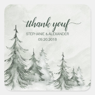 Winterhochzeit der Aquarellbäume Quadratischer Aufkleber