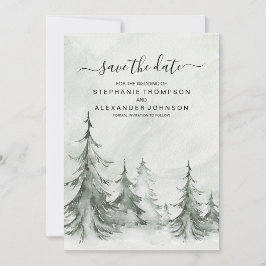 Winterhochzeit der Aquarellbäume Save The Date (Vorderseite)