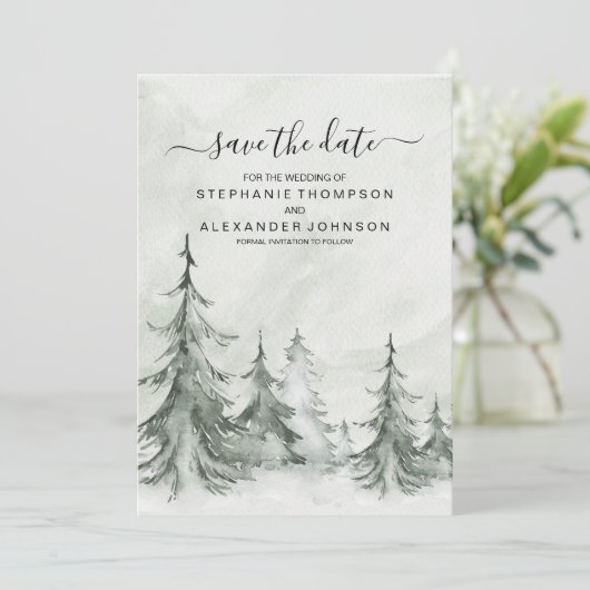 Winterhochzeit der Aquarellbäume Save The Date (Stehend Vorderseite)