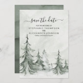 Winterhochzeit der Aquarellbäume Save The Date (Vorne/Hinten)
