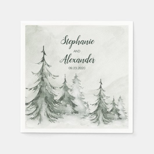 Winterhochzeit der Aquarellbäume Serviette (Vorderseite)
