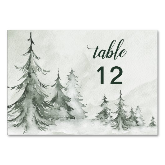Winterhochzeit der Aquarellbäume Tischnummer (Vorderseite)