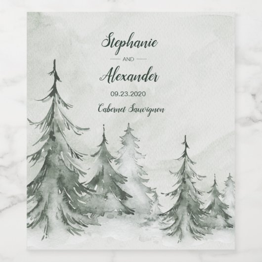 Winterhochzeit der Aquarellbäume Weinetikett (Einzelnes Label)
