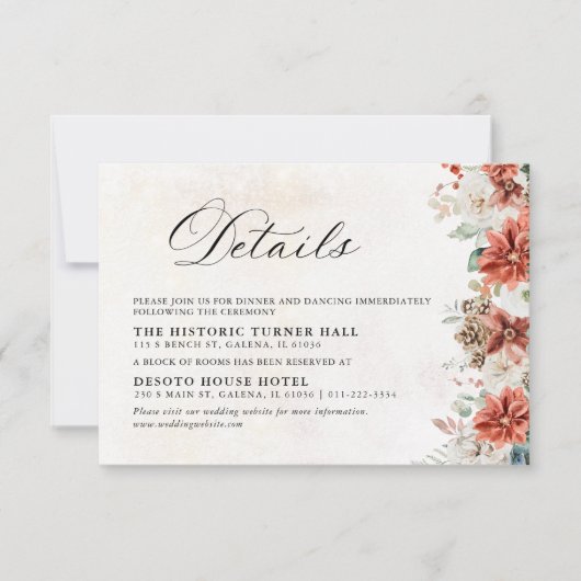Winterhochzeit Details Karte (Vorderseite)