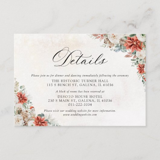 Winterhochzeit Details Karte (Vorderseite)