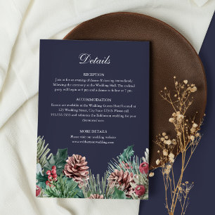 Winterhochzeit Details Karte mit Grünpflanzen