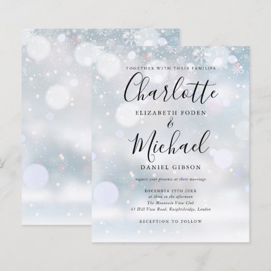 Winterhochzeit - Einladung von Schneeflocken (Vorne/Hinten)