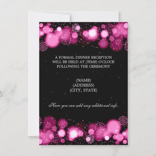 Winterhochzeit Empfang rosa Lichter Einladung (Vorderseite)