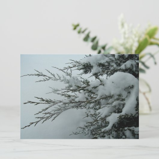 Winterhochzeit Evergreen Baum mit Schnee Einladung (Stehend Vorderseite)