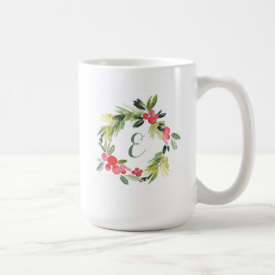 Winterhochzeit Floral Wasserfarbe Kranz Monogram Kaffeetasse