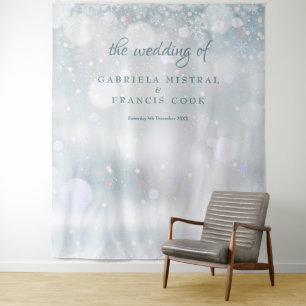Winterhochzeit-Foto-Kulisse für Snowflakes Wandteppich