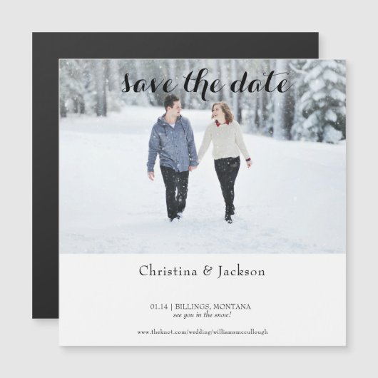 Winterhochzeit - Foto Save the Date Magneteinladung (Vorne/Hinten)