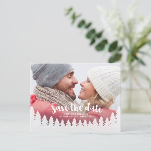 Winterhochzeit Foto Save the Date Postkarte (Stehend Vorderseite)