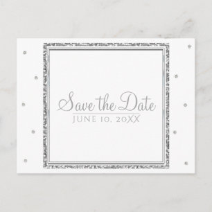 Winterhochzeit Glam Silber & Weiß Save the Date Ankündigungspostkarte