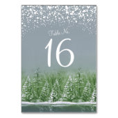 Winterhochzeit, graue Pinienbäume Tischnummern (Vorderseite)