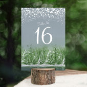 Winterhochzeit, graue Pinienbäume Tischnummern